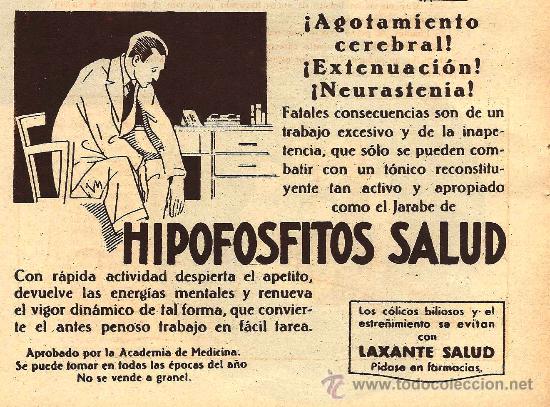 Coleccionismo de revistas y peri&oacute;dicos: Publicidad farmacia: Hipofosfitos Salud- 1933