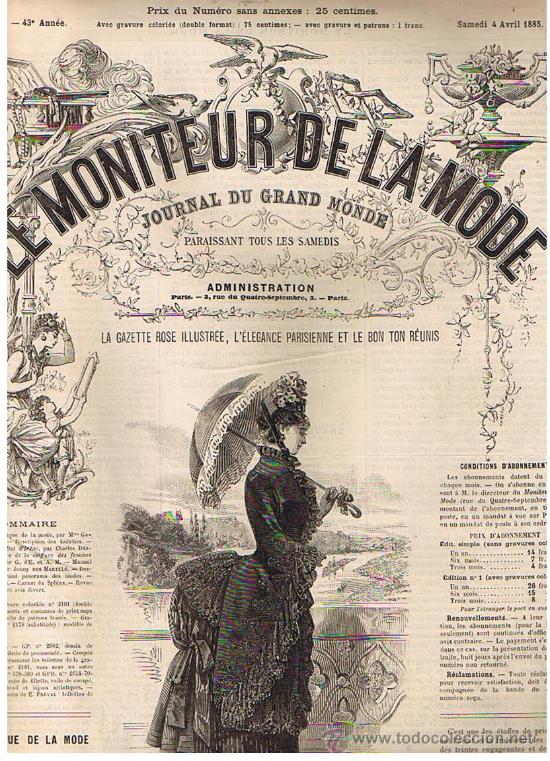 Collection Magazines and Newspapers: Le Moniteur de la Mode. n&ordm; 14 - 34&ordm; Ann&eacute;e. Paris 23 Avril 1885.