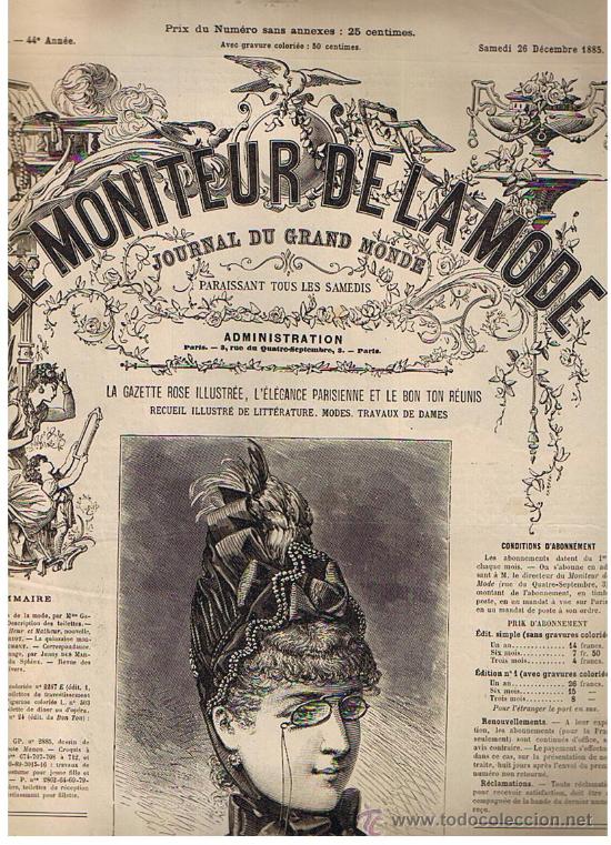 Collection Magazines and Newspapers: Le Moniteur de la Mode. n&ordm; 52 - 44&ordm; Ann&eacute;e. Paris 26 Decembre 1885.