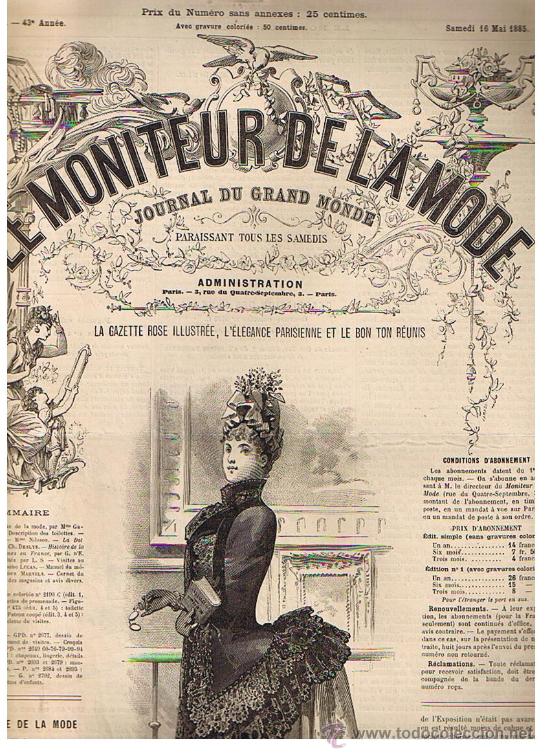 Collection Magazines and Newspapers: Le Moniteur de la Mode. n&ordm; 20 - 43&ordm; Ann&eacute;e. Paris 16 May. 1885.