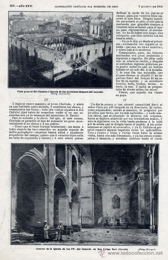 Coleccionismo de Revistas y Peri&oacute;dicos: SEMANA TRAGICA 1909 BARCELONA  IGLESIA SAN FELIPE NERI HOJA REVISTA