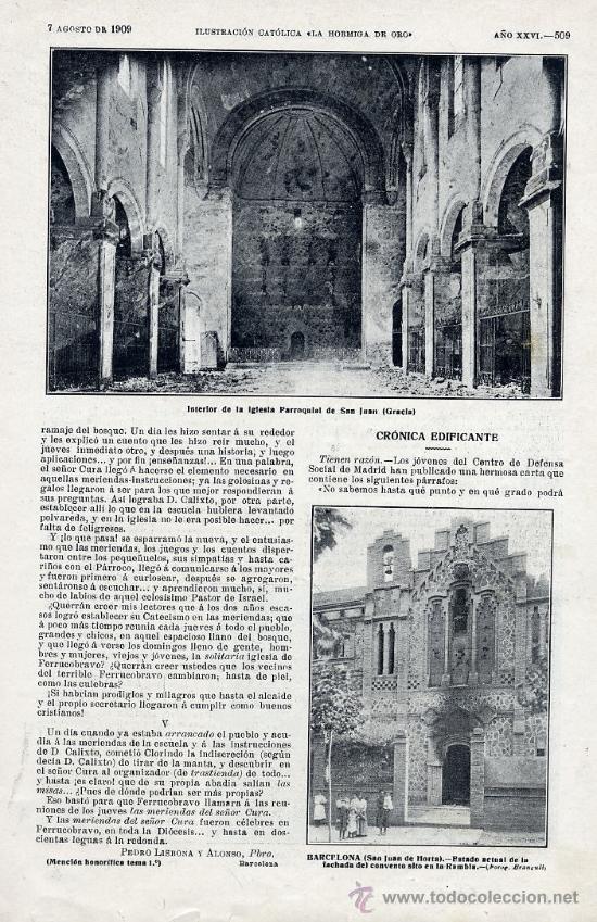 Coleccionismo de Revistas y Peri&oacute;dicos: SEMANA TRAGICA 1909 BARCELONA  IGLESIASAN JUAN DE GRACIA HOJA REVISTA