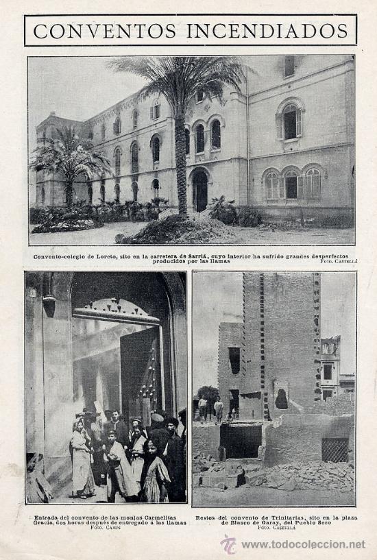 Coleccionismo de Revistas y Peri&oacute;dicos: SEMANA TRAGICA 1909 BARCELONA  IGLESIA LORETO Y TRINITARIAS HOJA REVISTA