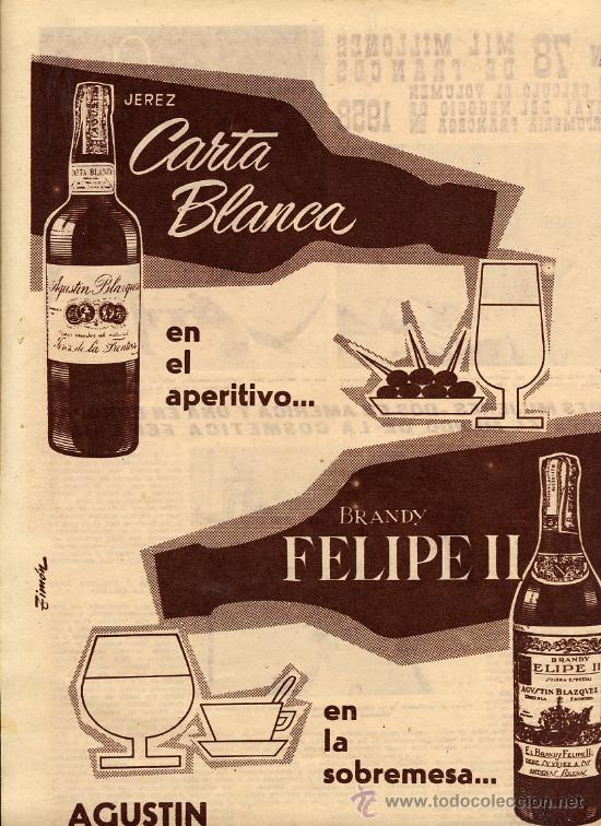 Coleccionismo de Revistas y Peri&oacute;dicos: BRANDY FELIPE II 1961  JEREZ HOJA REVISTA