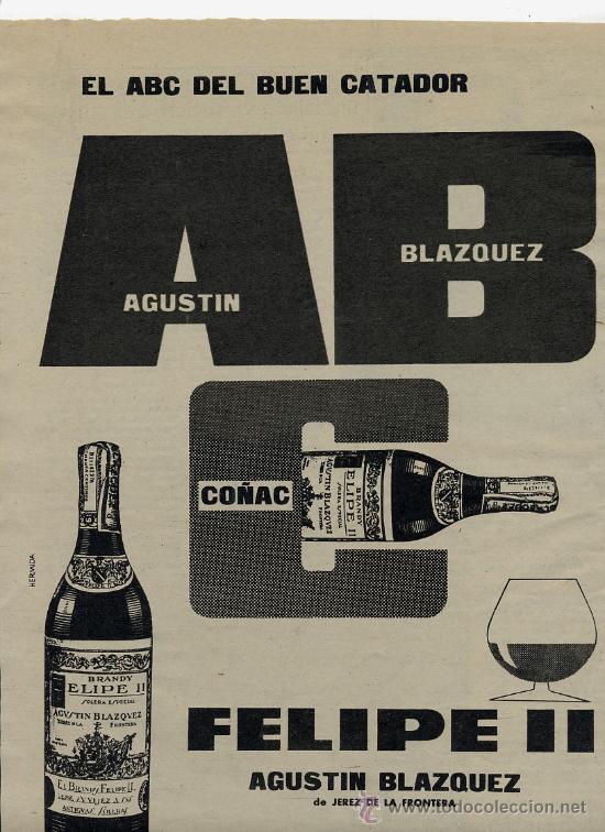 Coleccionismo de Revistas y Peri&oacute;dicos: BRANDY FELIPE II 1961  JEREZ HOJA REVISTA
