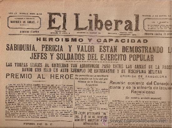 Coleccionismo de revistas y peri&oacute;dicos: EL LIBERAL.edici&oacute;n madrid.1938