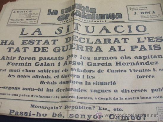 Coleccionismo de revistas y peri&oacute;dicos: PERIODICO LA RAMBLA - 15 DESEMBRE 1930 - HA ESTAT DECLARAT A ESPANYA L'ESTAT DE GUERRA -