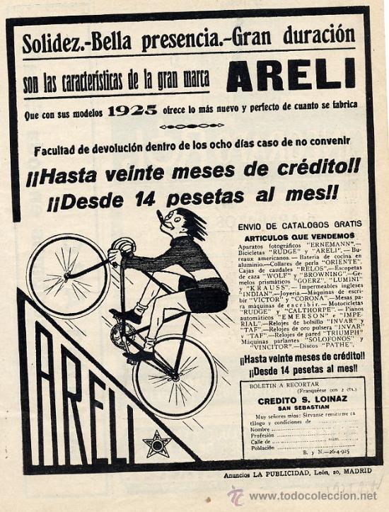 Coleccionismo de revistas y peri&oacute;dicos: CICLISMO 1925 BICICLETAS ARELI HOJA REVISTA