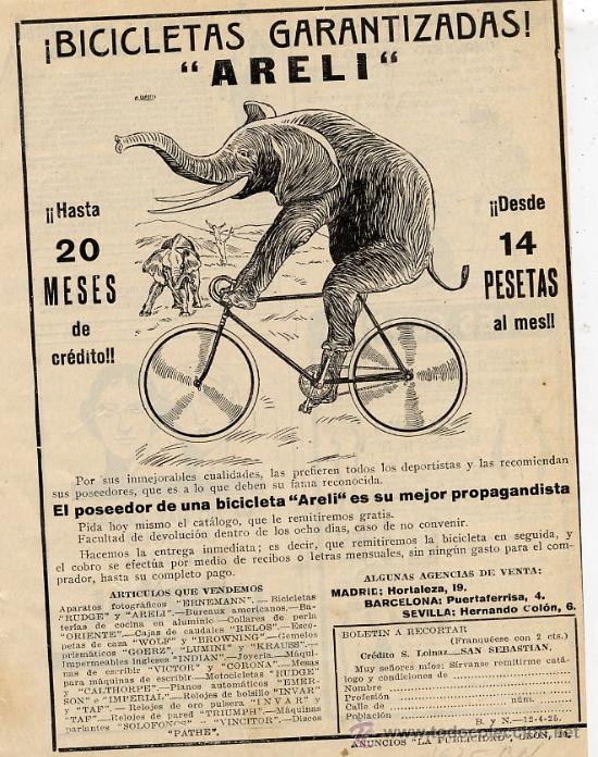 Coleccionismo de revistas y peri&oacute;dicos: BICICLETAS ARELI  CICLISMO HOJA REVISTA