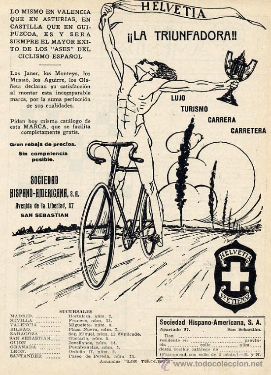 Coleccionismo de revistas y peri&oacute;dicos: CICLISMO HELVETIA 1921 BICICLIETAS  SAN SEBASTIAN HOJA REVISTA
