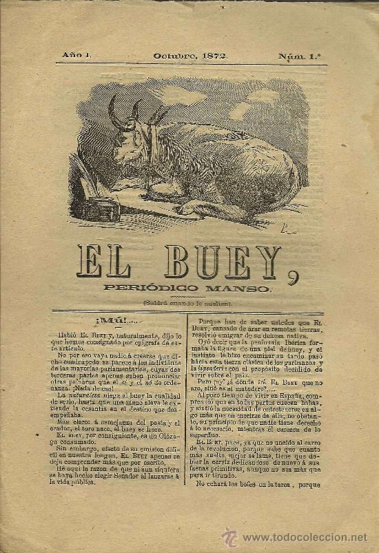 Coleccionismo de revistas y peri&oacute;dicos: Revista El Buey: peri&oacute;dico manso (saldr&aacute; cuando lo suelten) &ndash; octubre 1872