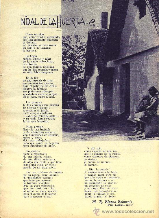 Collezionismo di Riviste e Giornali: * VALENCIA * BARRACA * Nidal de la huerta / poema de M.R. Blanco-Belmonte -1933