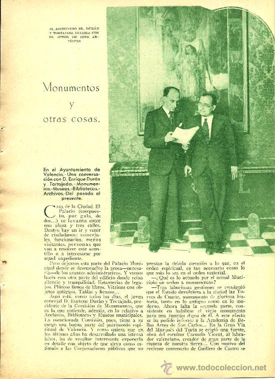 Coleccionismo de revistas y peri&oacute;dicos: * VALENCIA * Entrevista a D. Enrique Dur&aacute;n y Tortajada -1933