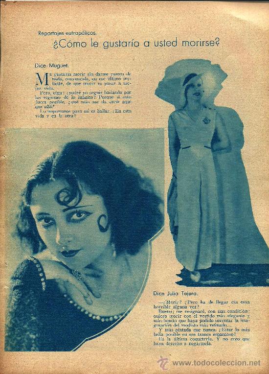 Coleccionismo de revistas y peri&oacute;dicos: &iquest; C&oacute;mo le gustar&iacute;a a usted morirse? Responde: Julia Tejera, Muget, Carmen Fresno y C. Rey - 1933