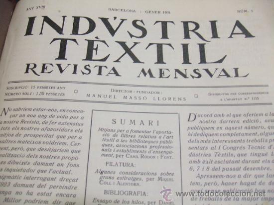 Coleccionismo de revistas y peri&oacute;dicos: INDUSTRIA TEXTIL - A&Ntilde;O 1.931 COMPLETO - 12 REVISTAS ENCUADERNADAS -