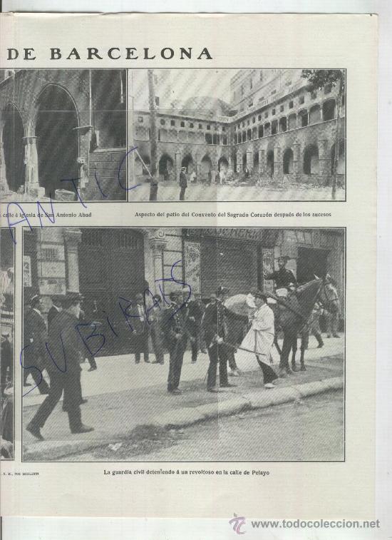 Coleccionismo de Revistas y Peri&oacute;dicos: RECORTE DE PRENSA. A&Ntilde;O 1909. SEMANA TRAGICA DE BARCLEONA.GUARDIA CIVIL.CRUZ ROJA.QUEMA DE CONVENTOS.