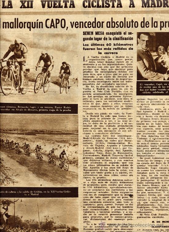 Coleccionismo de revistas y peri&oacute;dicos: CICLISMO 1949 VUELTA CICLISTA A MADRID HOJA REVISTA MALLORQUIN CAPO