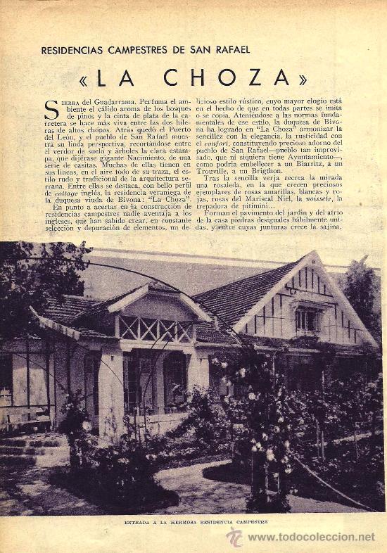 Collezionismo di Riviste e Giornali: * SAN RAFAEL, Guadarrama * La Choza, residencia de la duquesa viuda de Bivona - 1933