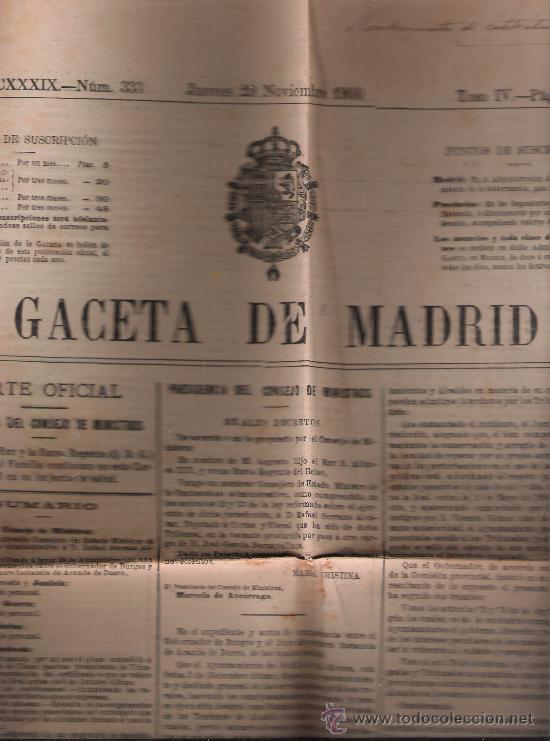 Sammeln von Zeitschriften und Zeitungen: Gaceta de Madrid n&ordm; 333. Jueves 29 de Noviembre de 1909.