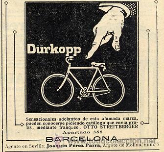 Coleccionismo de revistas y peri&oacute;dicos: CICLISMO 1912 BICICLETA D&Uacute;RKOPP RETAL HOJA REVISTA