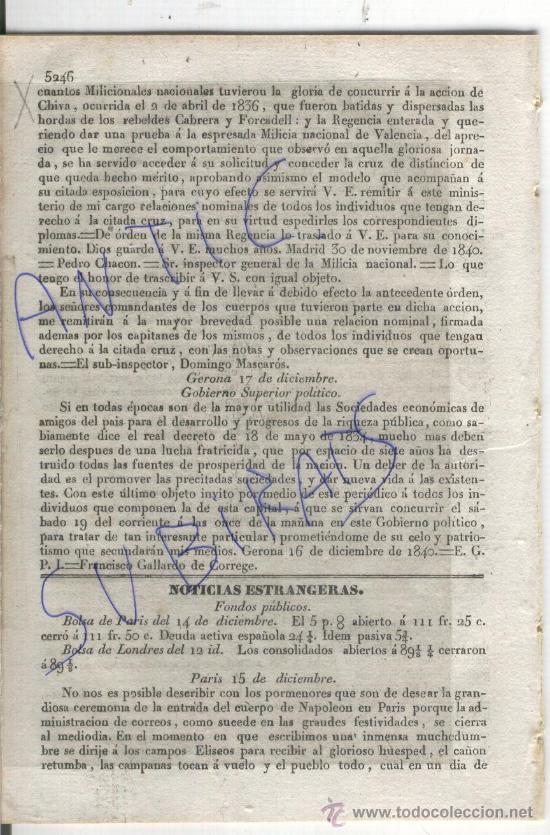 Collezionismo di Riviste e Giornali: DIARIO DE BARCELONA.22-12-1840.PRIMERA GUERRA CARLISTA.ACCION DE CHIVA.INDUSTRIA DE CATALU&Ntilde;A.