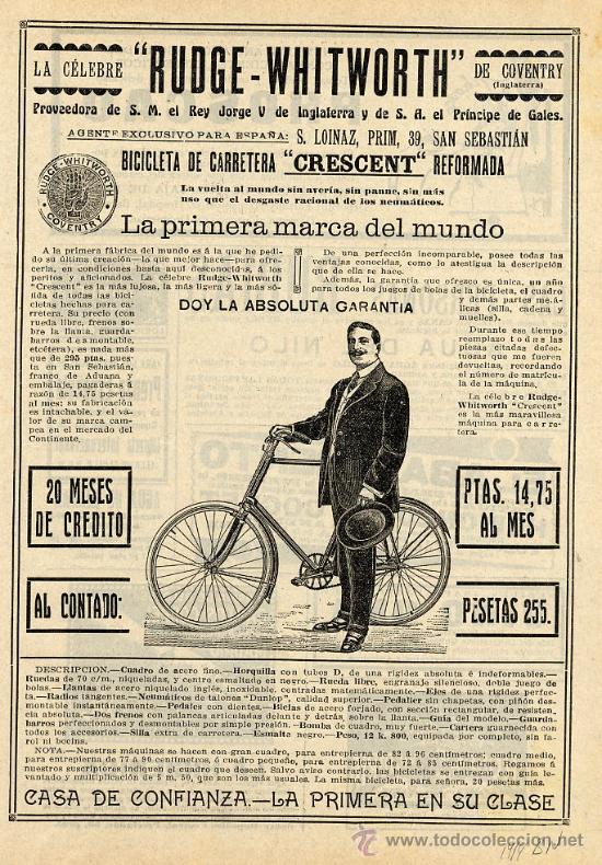 Coleccionismo de revistas y peri&oacute;dicos: CICLISMO 1914 BICICLETAS RUDGE-WHITWORTH  HOJA REVISTA