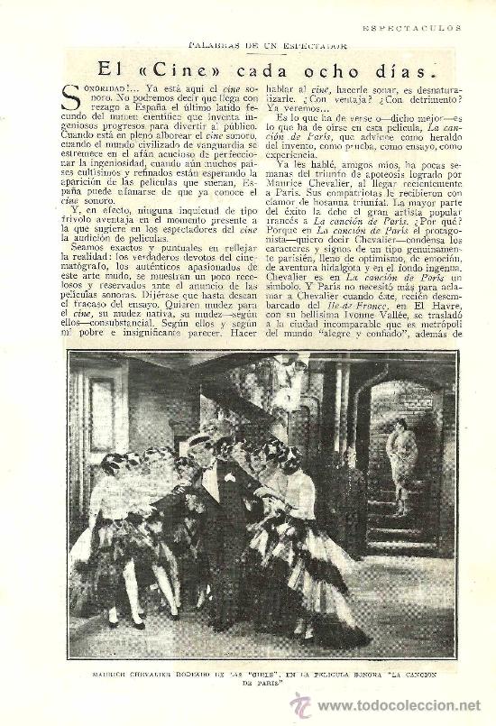 Coleccionismo de revistas y peri&oacute;dicos: * CINE * Sobre Maurice Chevalier ( 3 entregas )- 1929