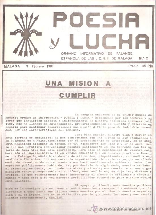 Coleccionismo de Revistas y Peri&oacute;dicos: BOLETIN POESIA Y LUCHA - FALANGE ESPA&Ntilde;OLA DE LAS JONS - 1983 - MATIAS MONTERO - MALAGA