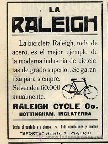 Coleccionismo de revistas y peri&oacute;dicos: CICLISMO 1914 LA RALEIGH RETAL HOJA REVISTA