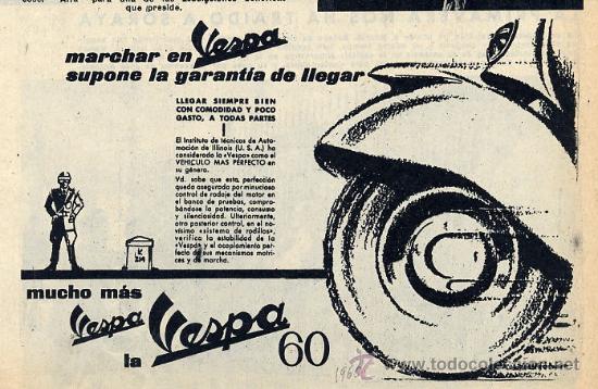 Coleccionismo de Revistas y Peri&oacute;dicos: MOTOS VESPA 60  1960 RETAL HOJA REVISTA