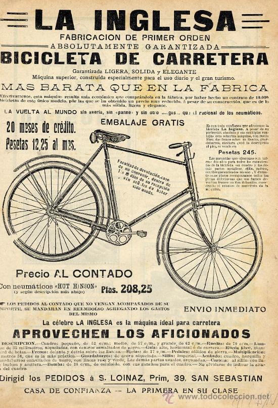 Coleccionismo de revistas y peri&oacute;dicos: CICLISMO 1914 LA INGLESA  SAN SEBASTIAN HOJA REVISTA