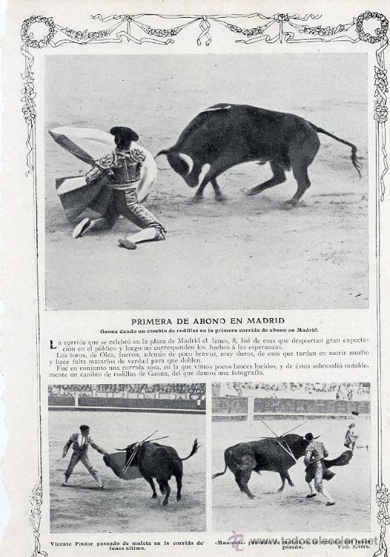 Coleccionismo de revistas y peri&oacute;dicos: TOROS 1912 MADRID GAONA PASTOR MANOLETE HOJA REVISTA