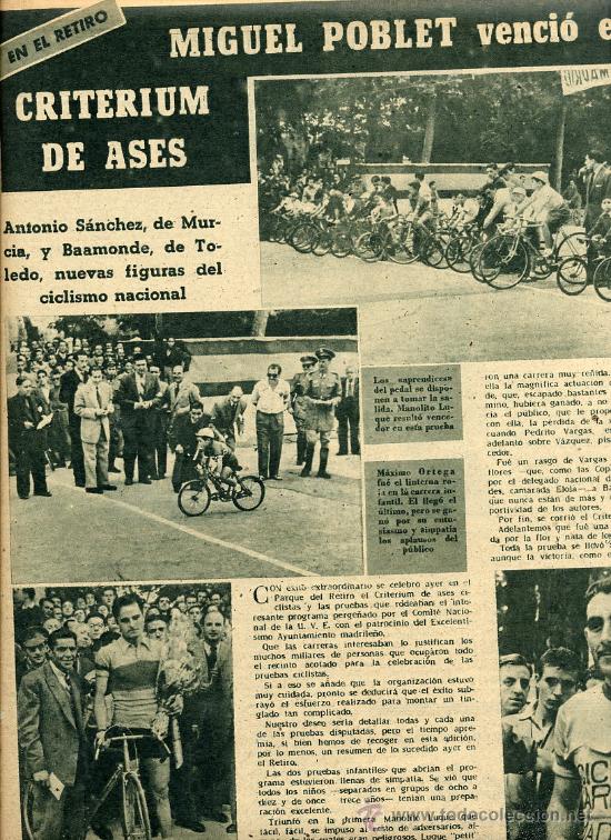 Coleccionismo de revistas y peri&oacute;dicos: CICLISMO 1950 MIGUEL POBLET CRITERIUM ASES VENCEDOR 2 HOJAS REVISTA