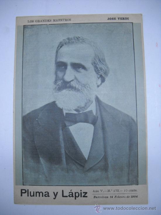 Coleccionismo de Revistas y Peri&oacute;dicos: PLUMA Y LAPIZ. REVISTA 14 FEBRERO 1904. FOTOGRAF&Iacute;A DEL M&Uacute;SICO VERDI EN PORTADA 19X27. 10P. PARTITURA