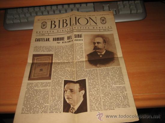 Collezionismo di Riviste e Giornali: BIBLION REVISTA BIBLIOGRAFICA MENSUAL  N&ordm; 84 .. MARZO 1935  CASTELAR HOMBRE DEL SINAI