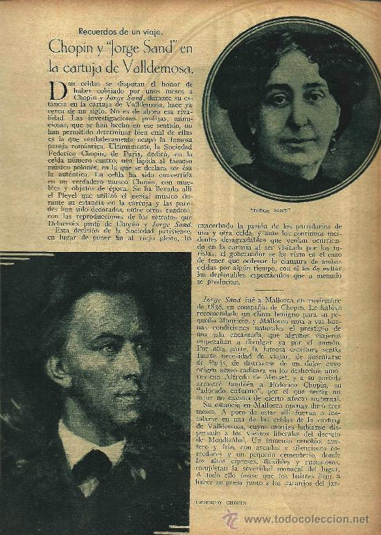 Coleccionismo de revistas y peri&oacute;dicos: * MALLORCA, BALEARES * Chop&iacute;n y Jorge Sand en la cartuja de Valldemosa / F. Ferrari Billoch- 1933