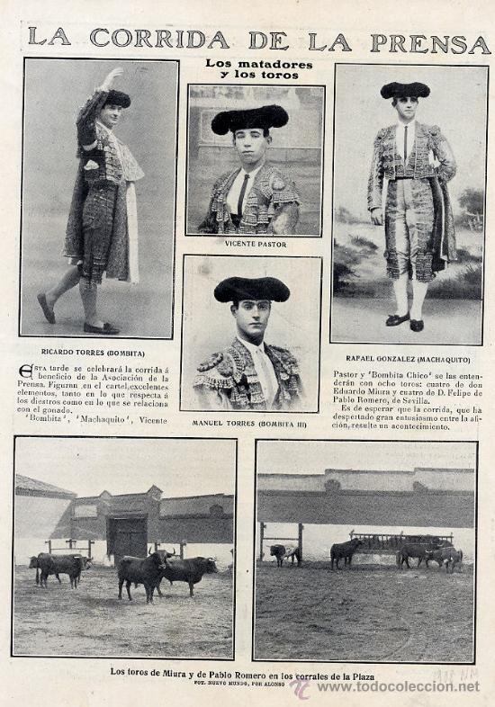 Sammeln von Zeitschriften und Zeitungen: TOROS 1908 MADRID BOMBITA -TORRES-MAXCHAQUITO HOJA REVISTA