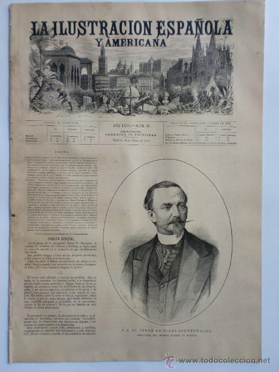 Collectionnisme de Revues et Journaux: REVISTA LA ILUSTRACION ESPA&Ntilde;OLA Y AMERICANA. GRABADOS Y PUBLICIDAD DE LA EPOCA. 1879. N&ordm; XII. LEER