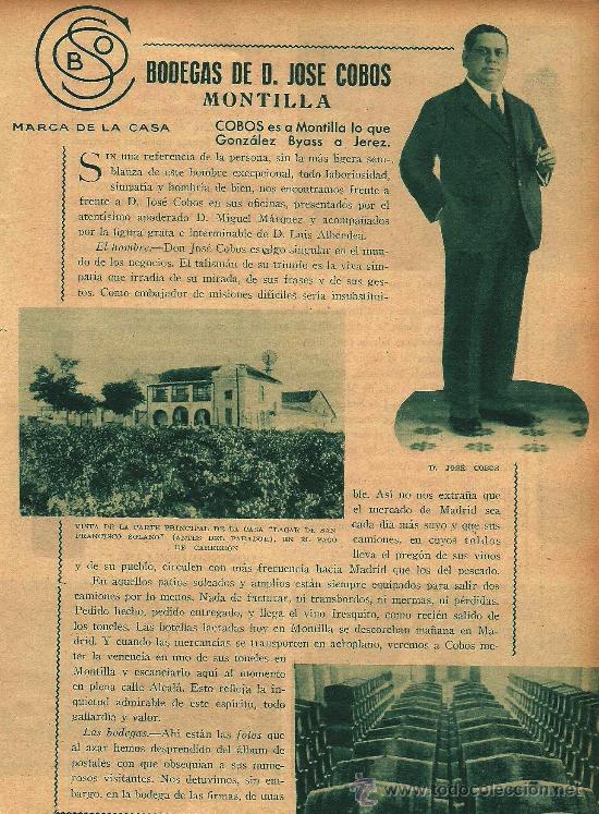 Coleccionismo de revistas y peri&oacute;dicos: * MONTILLA, C&Oacute;RDOBA * Publicidad Bodegas de D. Jos&eacute; Cobos - 1933