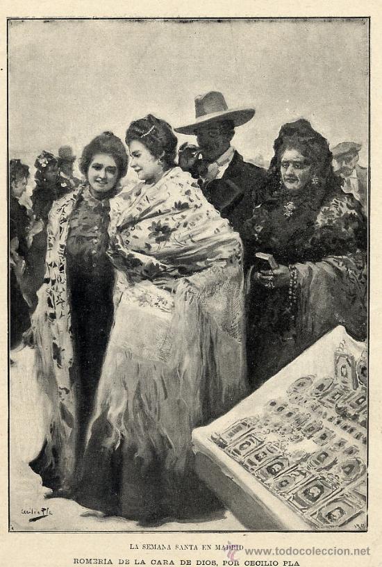 Coleccionismo de Revistas y Peri&oacute;dicos: MADRID 1898 ROMERIA  DE LA CARA DE DIOS SEMANA SANTA CECILI PLA ILUSTRACION HOJA REVISTA