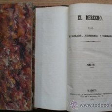 Coleccionismo de Revistas y Periódicos: DERECHO (EL). REVISTA DE LEGISLACIÓN, JURISPRUDENCIA Y TRIBUNALES. TOMOS II Y III.. Lote 25380630