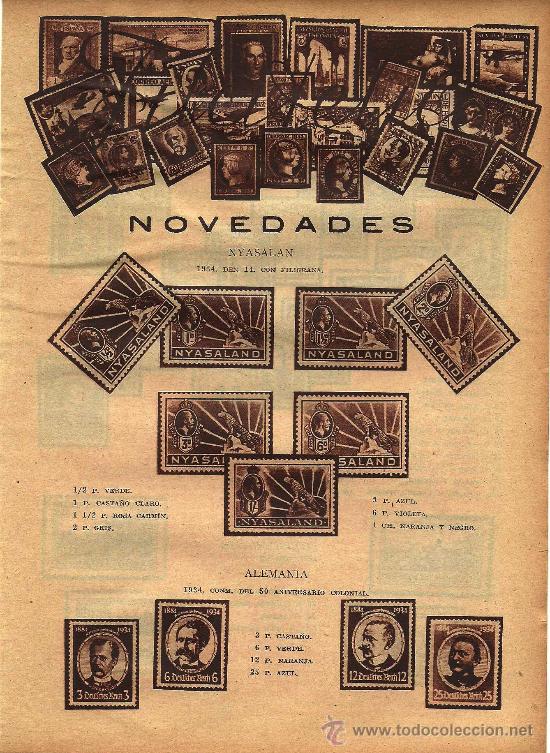 Coleccionismo de revistas y peri&oacute;dicos: * FILATELIA * SELLOS * Novedades Nyasalan, Alemania, Sarawar y Liechtenstein- 1934