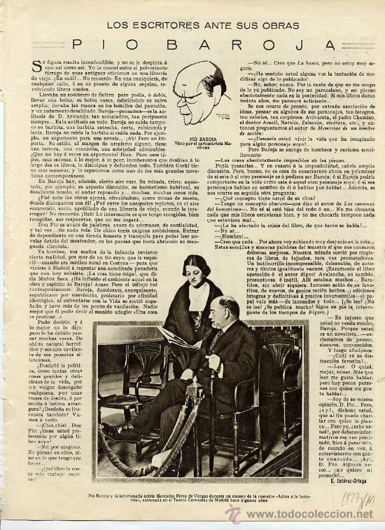 Coleccionismo de revistas y peri&oacute;dicos: PIO BAROJA 1927 ESCRITOR 1 HOJA REVISTA