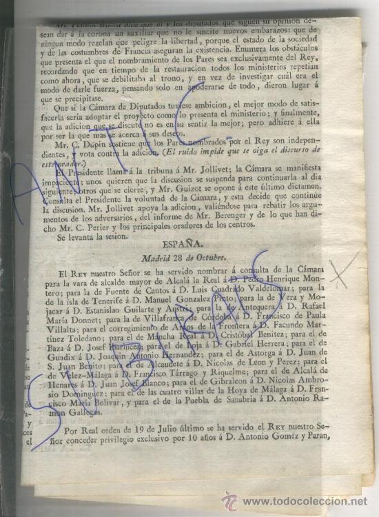Coleccionismo de revistas y peri&oacute;dicos: GACETA DE MADRID.A. 1831.CUBA.ALCALDE.ALCALA LA REAL.VERA.MOJACAR.LOJA.GUADIX.ASTORGA.GIBRALEON.HOYA