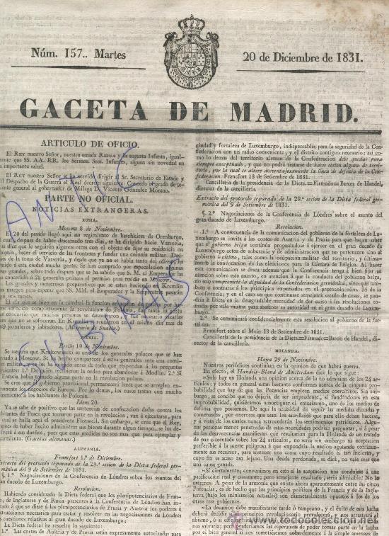 Coleccionismo de revistas y peri&oacute;dicos: GACETA DE MADRID. A&Ntilde;O 1831.PRECIOS DEL TRIGO.ECIJA.MARBELLA.VILLAFRANCA.BAEZA.LUCENA.BAILEN.ALCARRIA