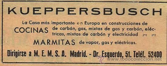 Coleccionismo de revistas y peri&oacute;dicos: Publicidad cocinas Kueppersbusch- 1936