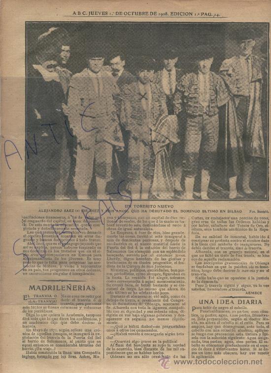 Coleccionismo de revistas y peri&oacute;dicos: ABC A&Ntilde;O 1908 TOROS EN BILBAO CARAVACA FABRICA DE PAN LA CORU&Ntilde;ESA SANLUCAR DE BARRAMEDA