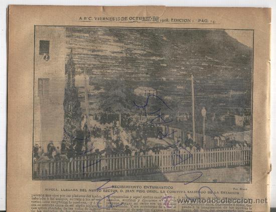 Coleccionismo de Revistas y Peri&oacute;dicos: PERIODICO.ABC.A&Ntilde;O 1908.LLEGADA DEL RECTOR JUAN PUIG ORIOL. ESTACION.RIPOLL.ESPECTACULAR FOTO.