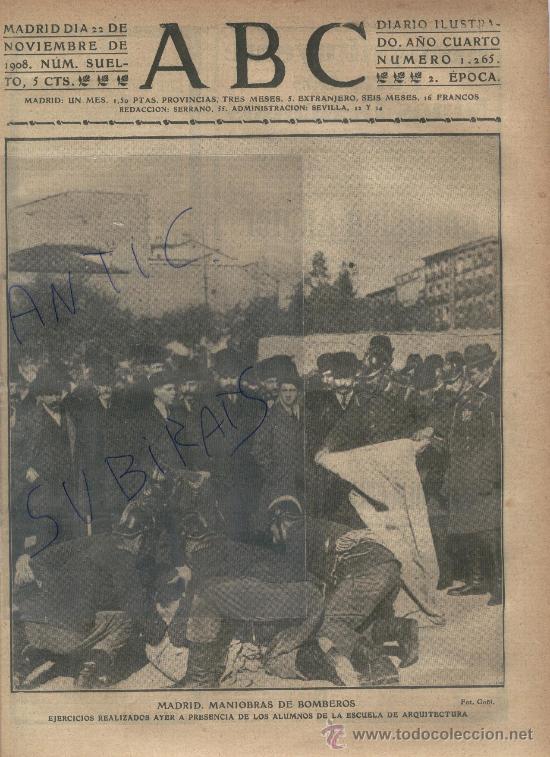 Coleccionismo de Revistas y Peri&oacute;dicos: PERIODICO.ABC.A&Ntilde;O 1908.FOTOS ANTIGUAS DE BOMBEROS.MADRID. EJERCICIOS DE SALVAMENTO.