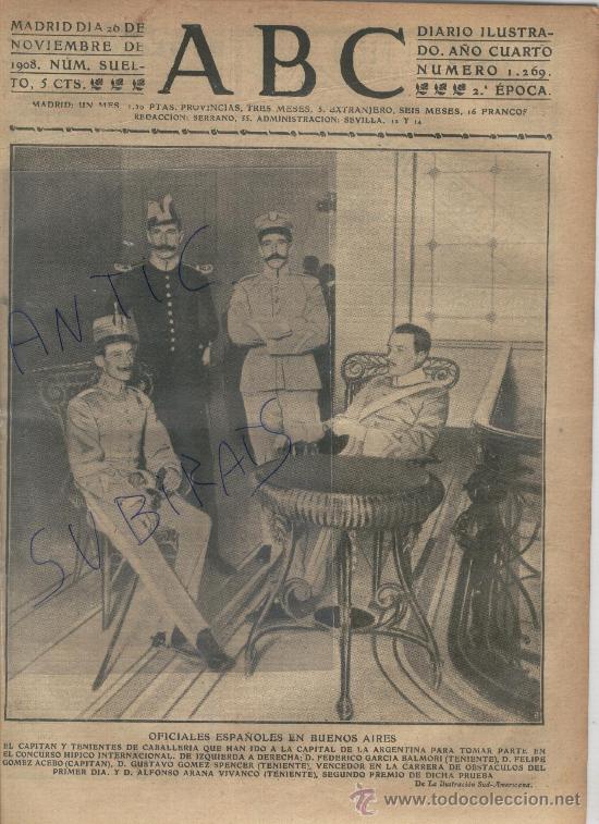 Coleccionismo de Revistas y Peri&oacute;dicos: PERIODICO.ABC.A&Ntilde;O 1908. OFICIALES ESPA&Ntilde;OLES EN  BUENOS AIRES.ARGENTINA.CONCURSO HIPICO INTERNACIONAL
